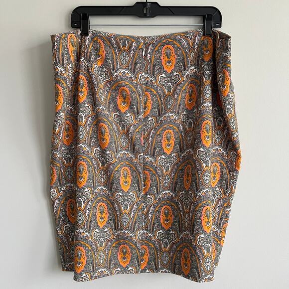 Ann Taylor Factory Orange Paisley Medallion Straight Skirt Career 18 NWT - Picture 3 of 7
